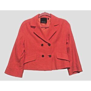 Carlisle Blazer Jacket 100% Silk Tweed Raw Sz 0 Cropped Orange double breast EUC